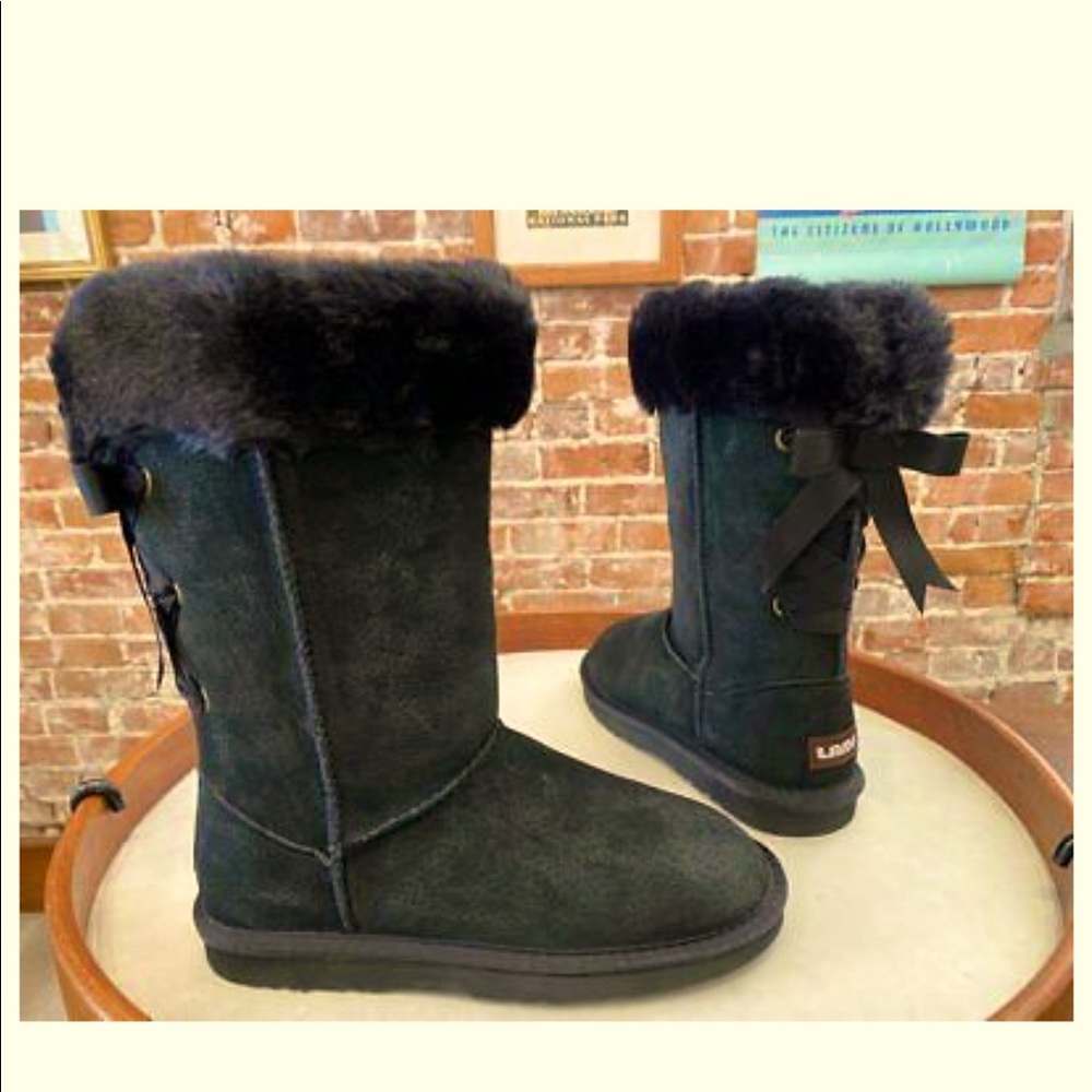 Lamb Black Water Stain Resistant Suede Bow Back